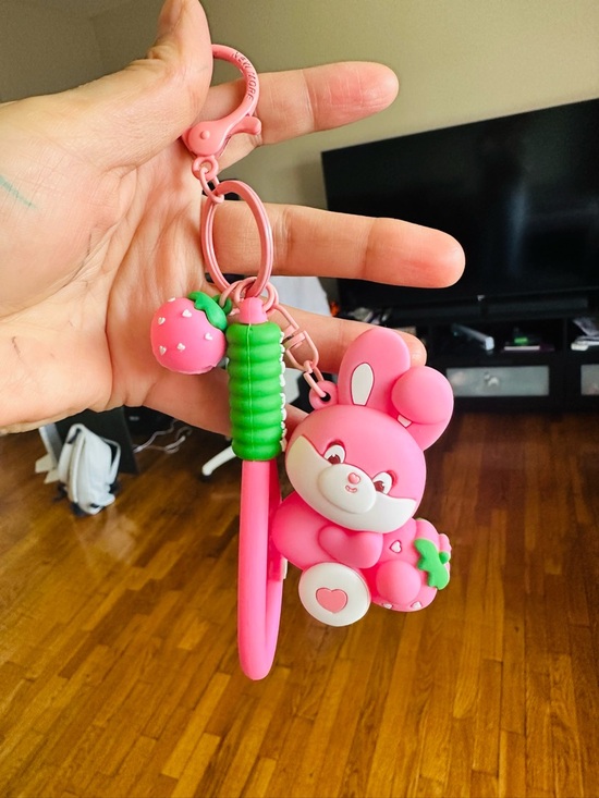 Strawberry Rabbit Silicone Keychain - Picture 1 of 7